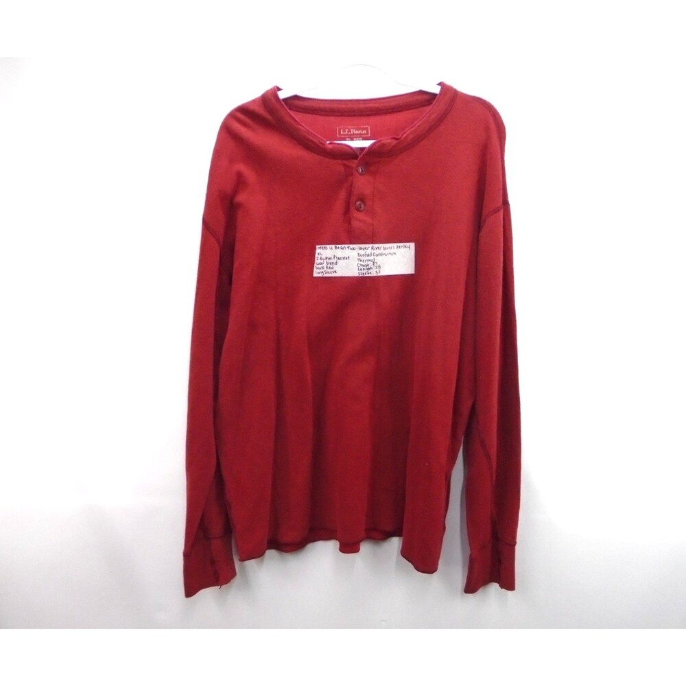 LL Bean Duofold River Driver Shirt Mens XL Red Wool Blend Two Layer Henley